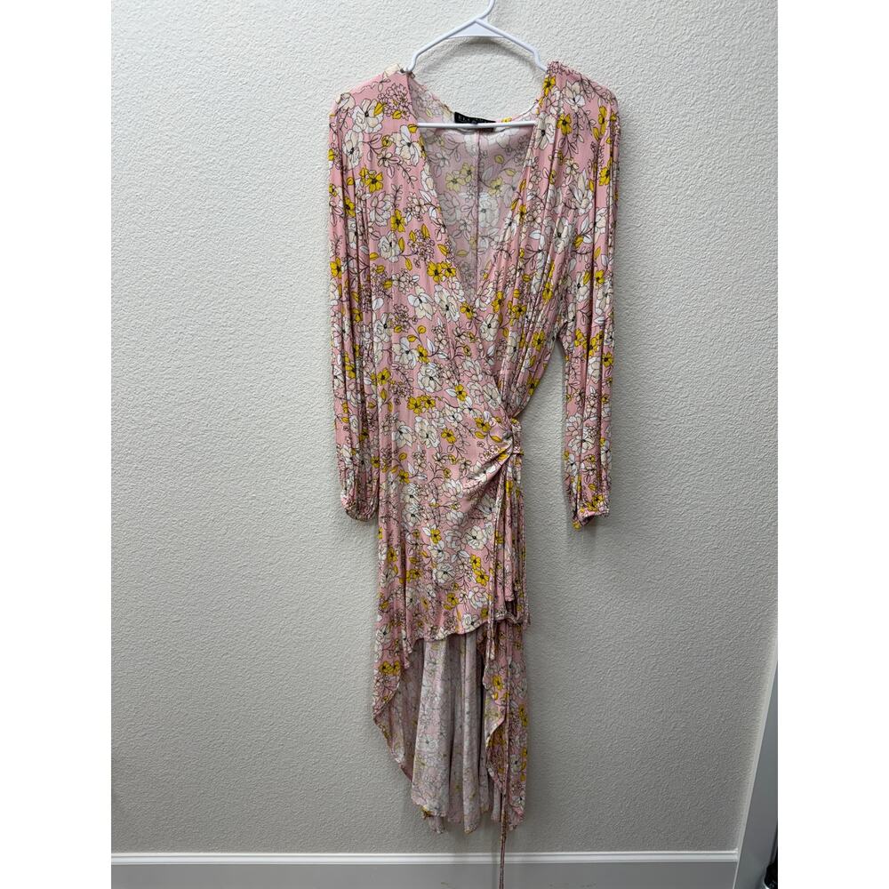 Eloquii Dress Women's Plus Size 20 Pink Yellow Floral Wrap Midi Dress Summer